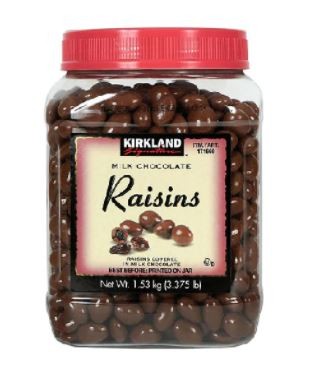 Pasas cubiertas de chocolate con leche Kirkland 1.53kg