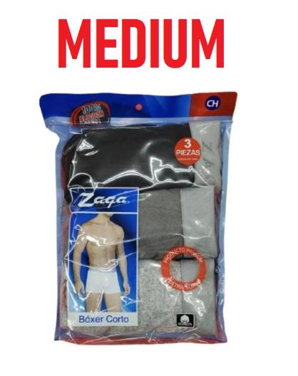 Boxer corto de algodón talla mediana, marca Zaga, paquete de 3 piezas.