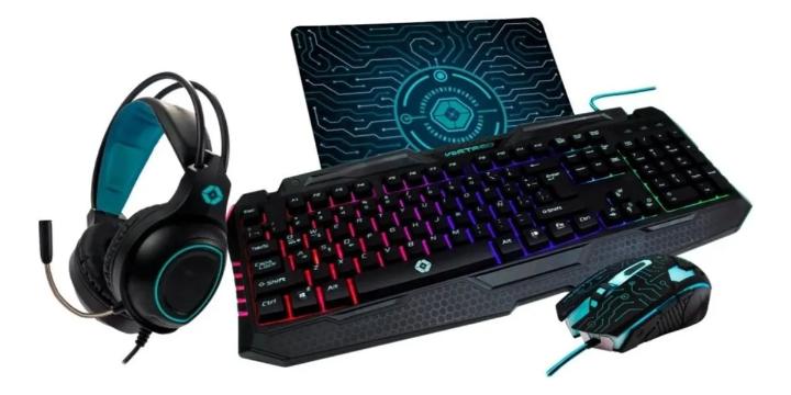 Juego 4 en 1 para gamers: 1 auricular de 3.5 mm, 1 teclado RGB USB, 1 mousepad, 1 mouse USB