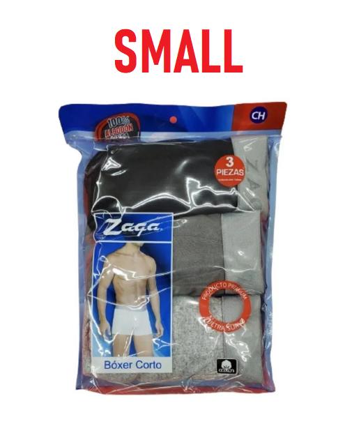 Boxer corto de algodón talla pequeña, marca Zaga, paquete de 3 piezas.