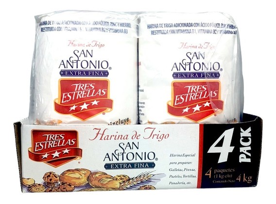Harina de trigo,4 paquetes de 1 kg