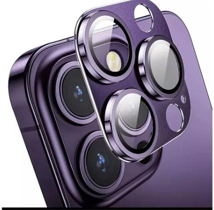 Protector de cámara de aluminio color morado para iPhone 14 Pro Max