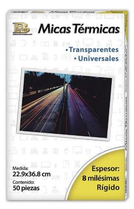 PACK DE 50 - FUNDAS PARA LAMINACIÓN TAMAÑO 22.9 CM X 36.8 CM, ESPESOR 8 MIL, RÍGIDAS