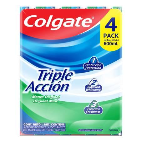 Pasta dental Colgate triple acción paquete de 4 piezas de 150 ml cada una
