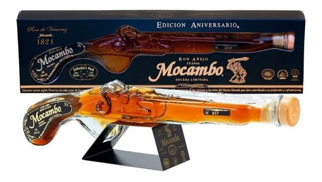 Ron añejo Solera 10 años Veracruz edición especial en forma de pistola incluye 2 vasos de shot