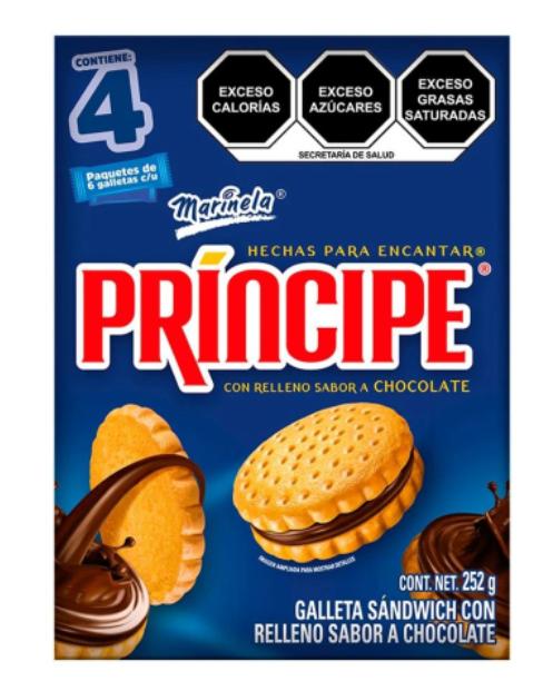 Galletas sándwich crujientes con crema de chocolate Principe 4 paquetes con 6 piezas cada uno 252 g