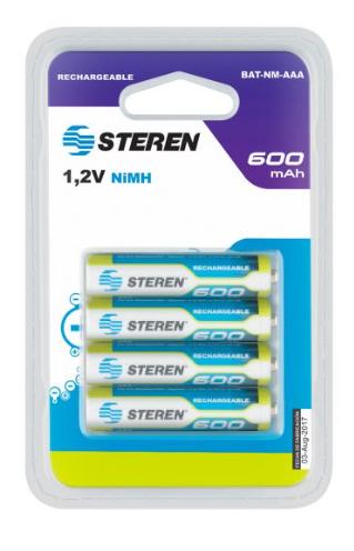 Paquete de 4 baterías recargables AAA NiMH de 600 mAh