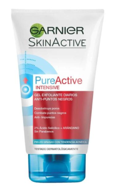 Gel exfoliante facial Garnier Skin Active Pure Active 3 en 1 anti-puntos negros 150 ml
